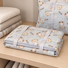 Foldable Bear Storage Bag folded flat on a cupboard shelf