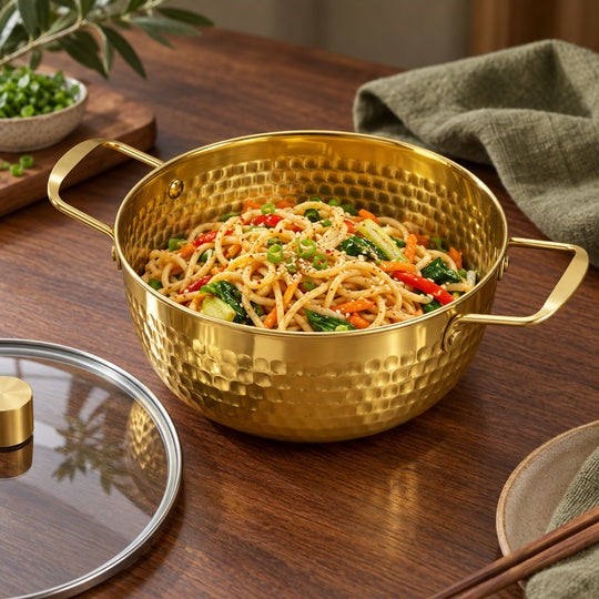 GoldenGlow Hammered Pot — noodle serving