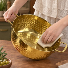 GoldenGlow Hammered Pot — interior wiping