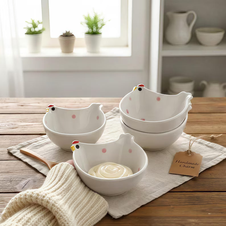 Hen-Shaped Ceramic Dip Bowls – Perfect Gift Set