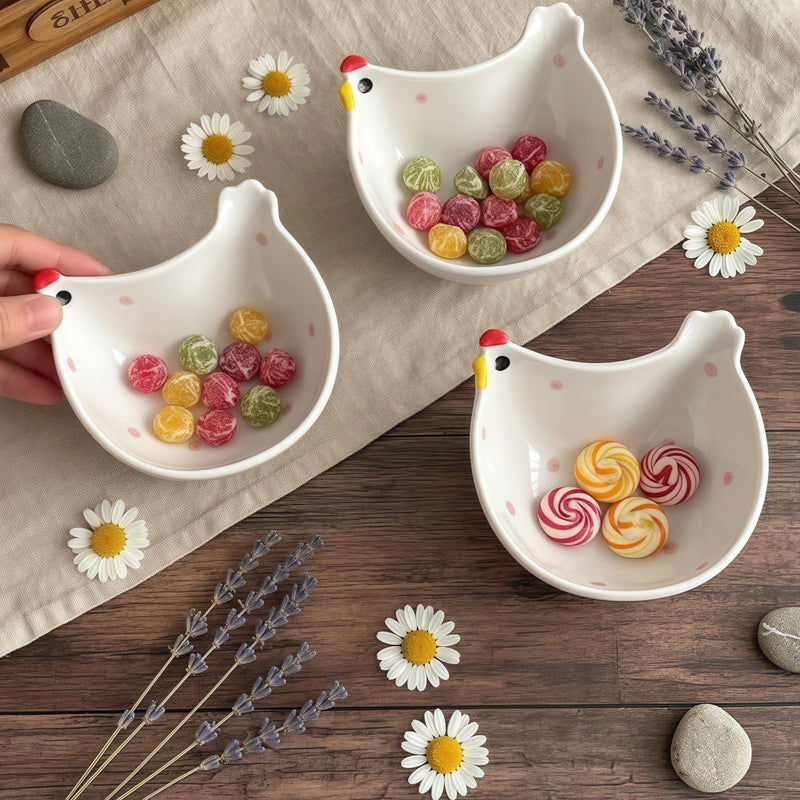 Hen-Shaped Ceramic Dip Bowls