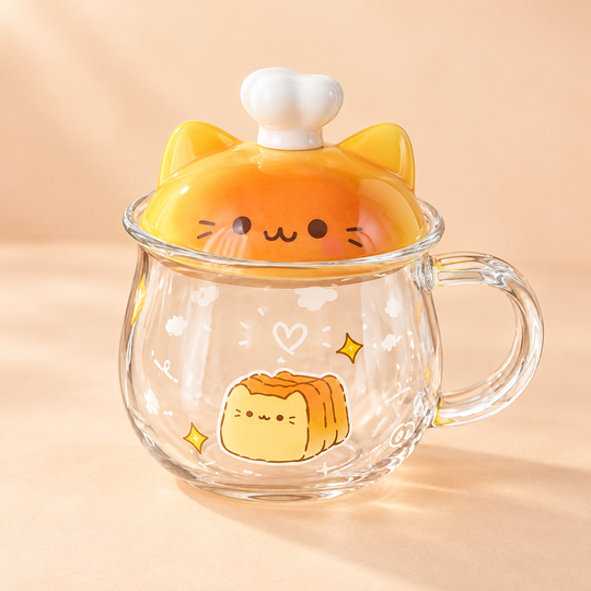 Cute Cat Lid Glass Mug hero view