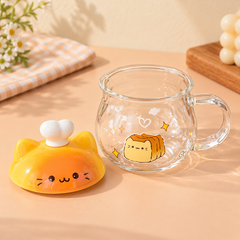 Cute Cat Lid Glass Mug with removable lid
