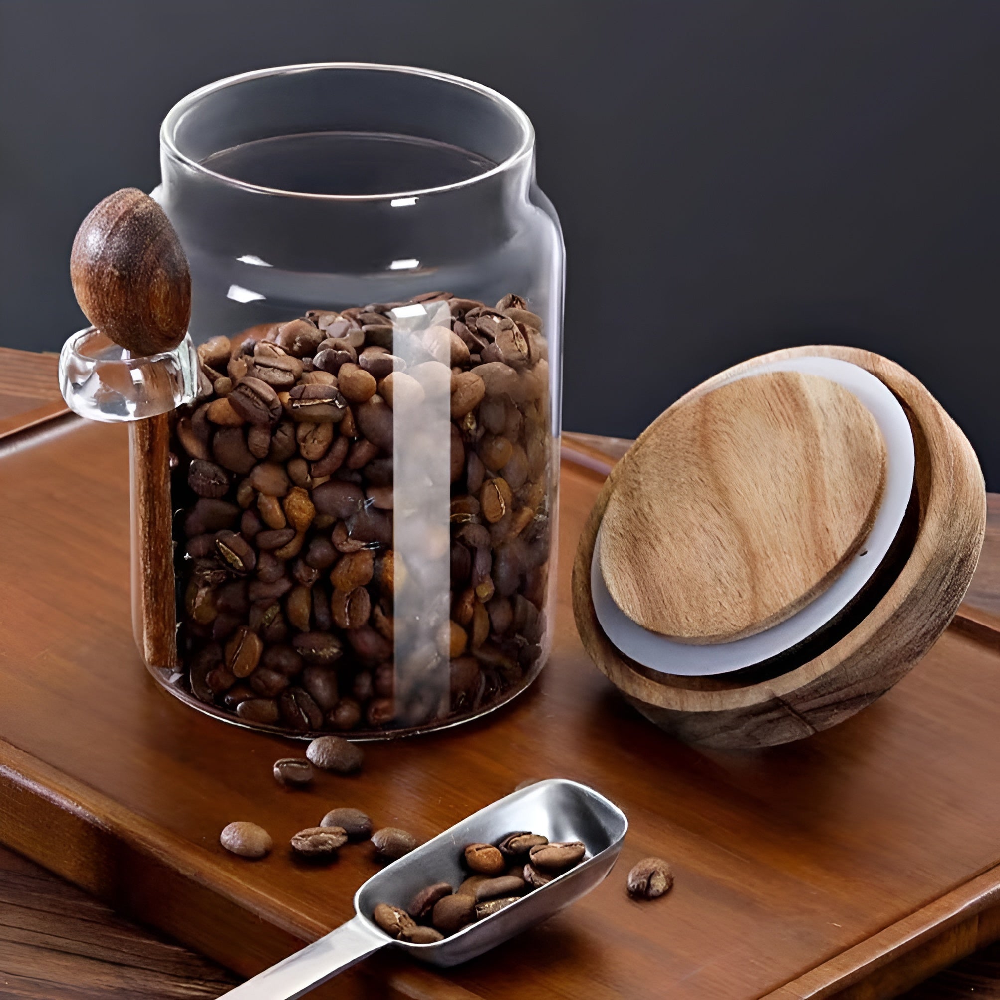 Glass Jar With Wooden Spoon(600 ML) – Elegant wooden design