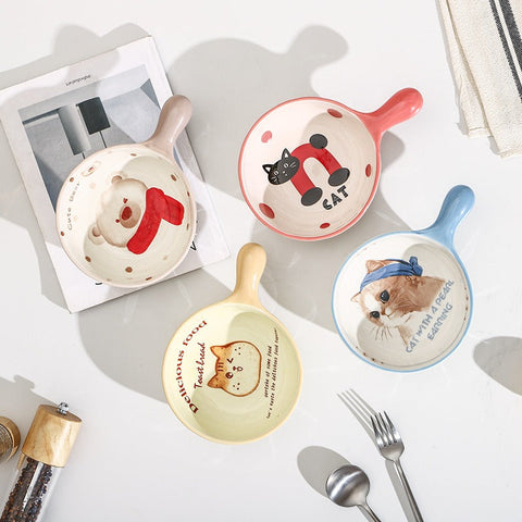 Cartoon Ceramic Handle Bowl