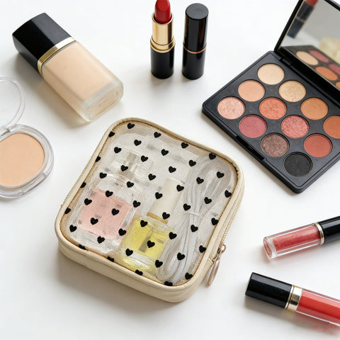 Heart Mesh Cosmetic Bag