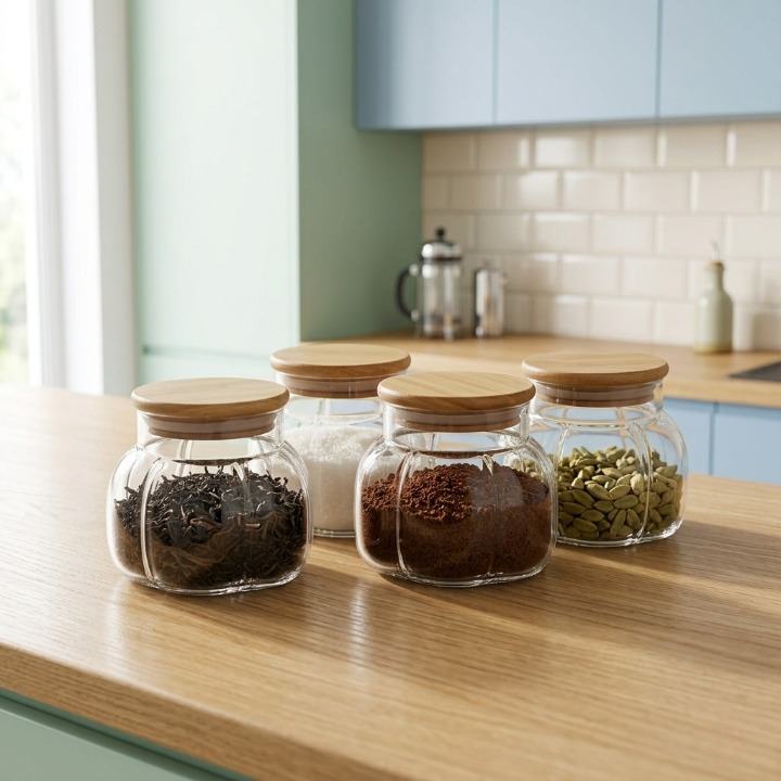 Wooden Lid Glass Storage Jar