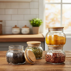 Wooden Lid Glass Storage Jar