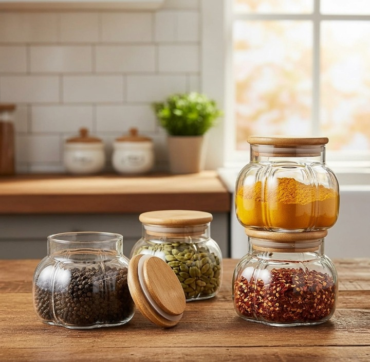 Wooden Lid Glass Storage Jar