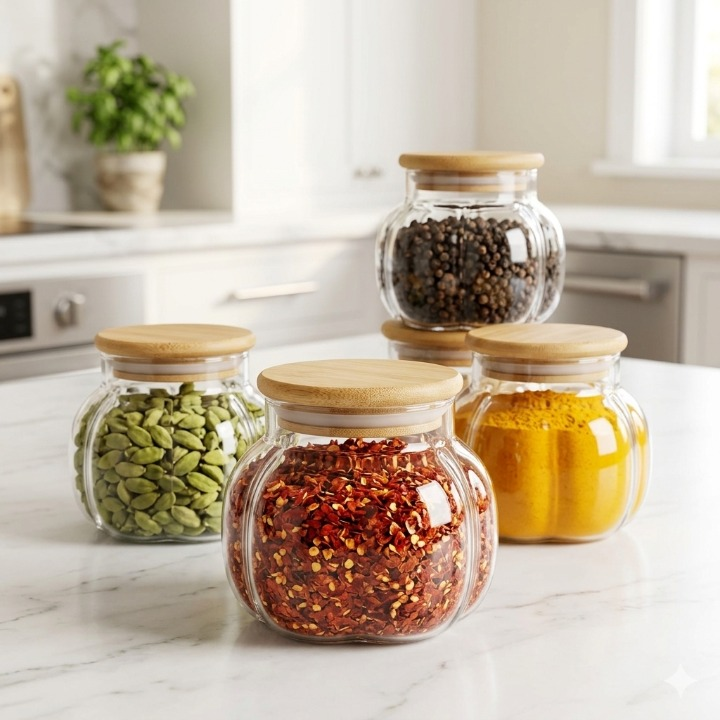 Wooden Lid Glass Storage Jar
