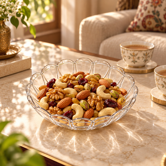 Clear Petal Fruit Bowl serving dry fruits