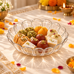 Clear Petal Fruit Bowl serving sweets in a festive setting