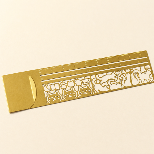 Close view of the ruler markings, guide slots and cat cutouts