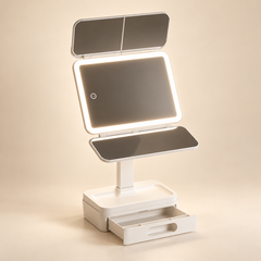 LED Makeup Mirror with Drawer open in landscape position