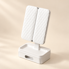 Folding mirror closed with diamond-pattern panels