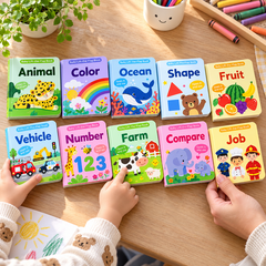 Parent and child arranging the complete Mini Learning Book Set