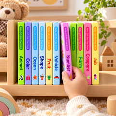 Mini Learning Book Set stored neatly on a bookshelf