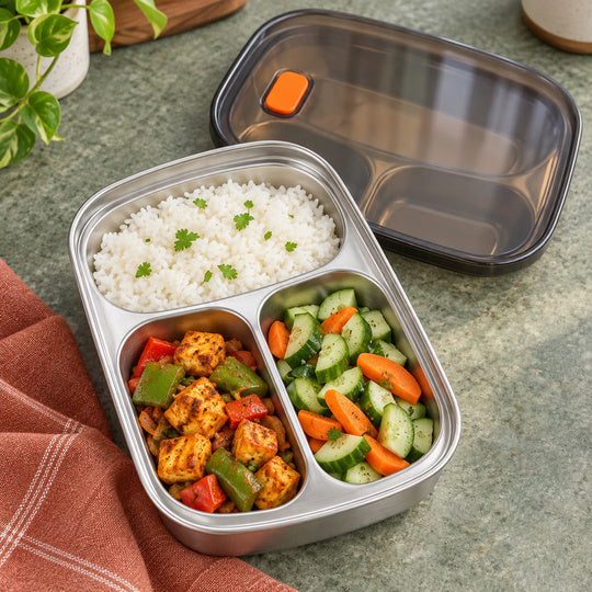 LunchNest Three-Compartment Box — separated meal