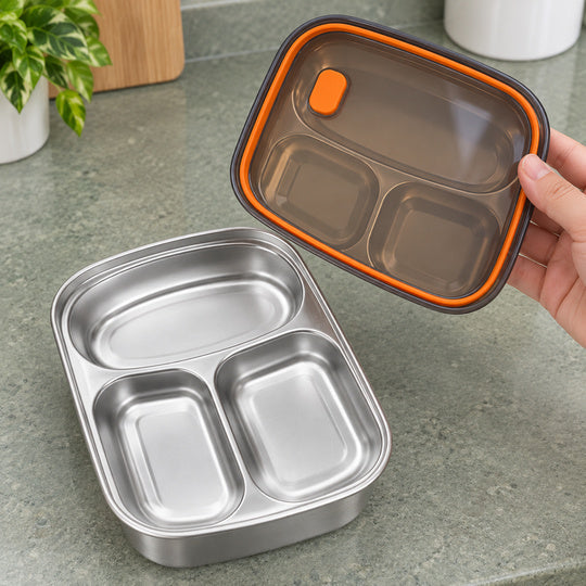 LunchNest Three-Compartment Box — lid and seal