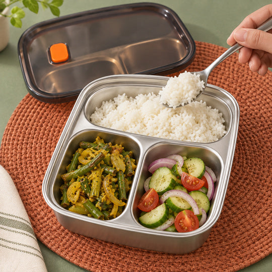 LunchNest Three-Compartment Box — serving