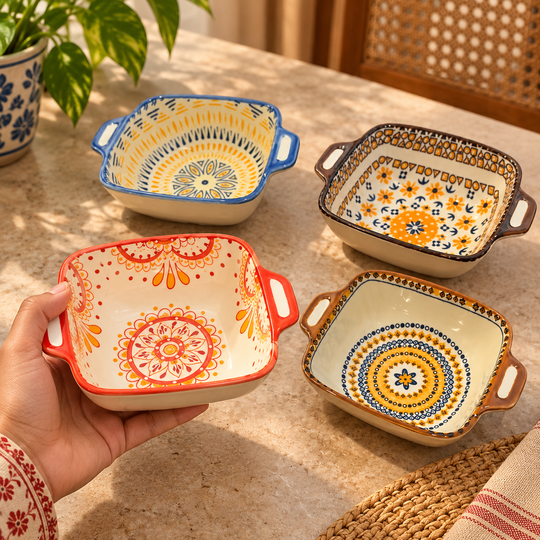 Mandala handled serving bowl alternate angle