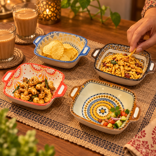 Mandala bowls in an Indian chai-time setting