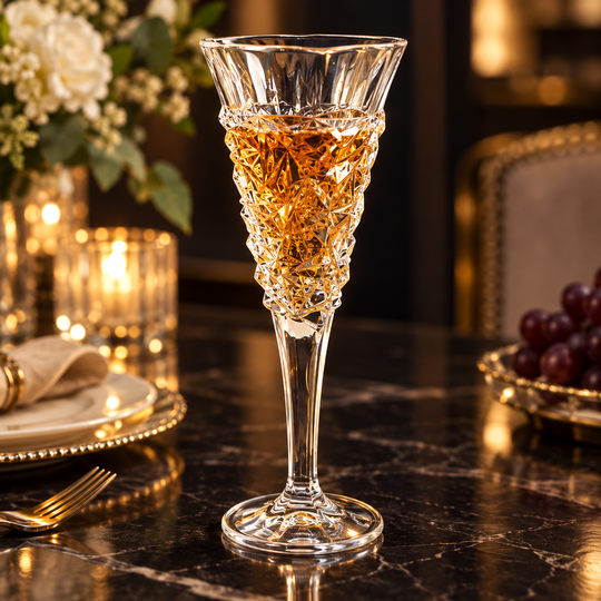 Prism Beverage Goblet with amber beverage