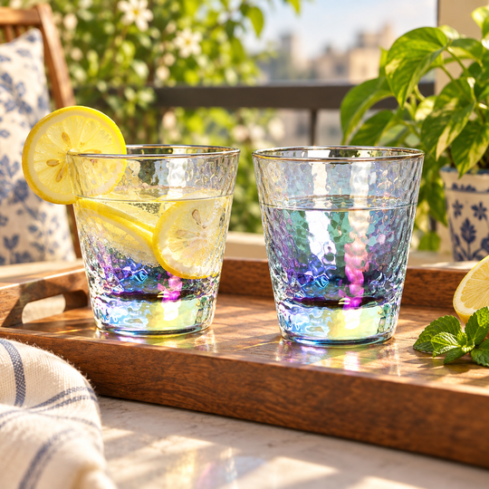 Two Rainbow Ripple Glass tumblers