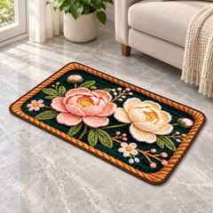 Raised Floral Rectangular Floor Mat in living room