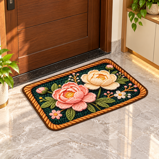 Raised floral mat at doorway