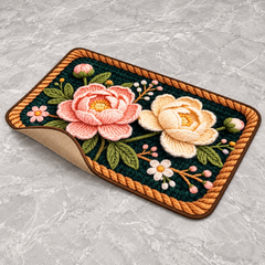 Flexible floral mat with backing visible