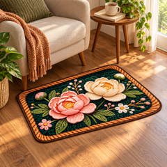 Raised floral mat in reading nook