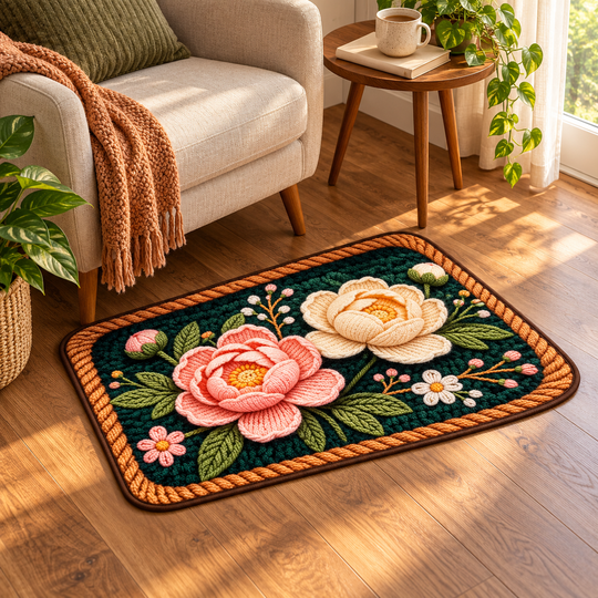 Raised floral mat in reading nook