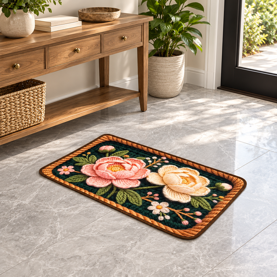 Raised floral mat in hallway