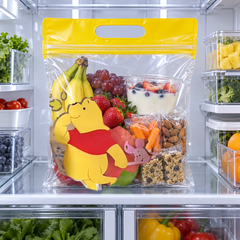Pooh Bear food storage bag arranged in a refrigerator
