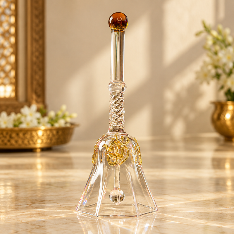 Shubh Glass Pooja Bell amber brown tip, view 7