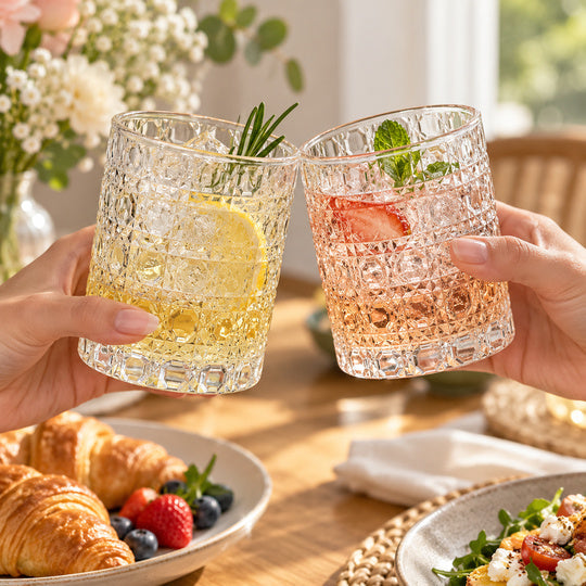 Two Sparkle Diamond Drinking Glasses in a colourful toast