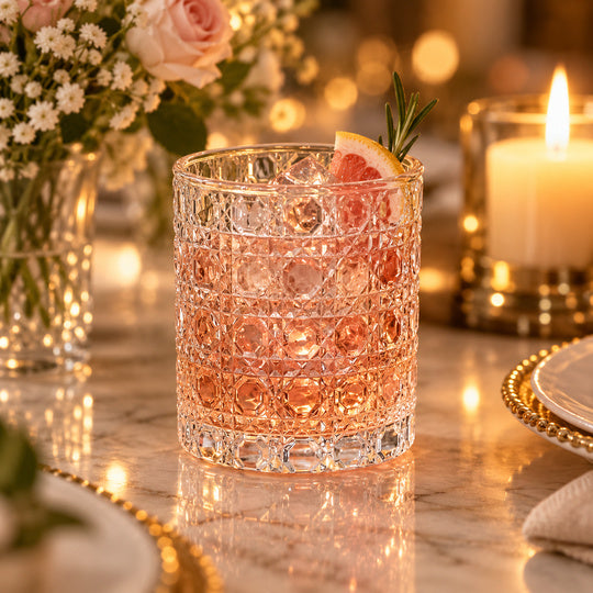 Sparkle Diamond Drinking Glass with a pink mocktail