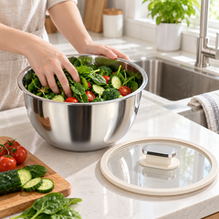 Vegetable preparation in steel prep bowl