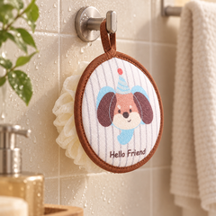 Bubble Bath Scrubber hanging from its loop