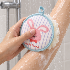 Bubble Bath Scrubber printed fabric side in use