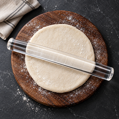 Transparent Acrylic Rolling Pin on rolled dough