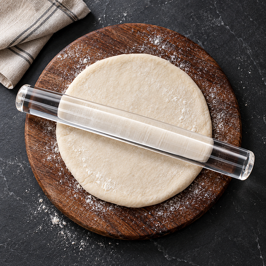 Transparent Acrylic Rolling Pin on rolled dough