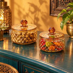 Vintage Amber Glass Jar set in a warm home setting