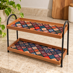 Empty two-tier organizer showing patterned trays