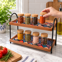 Hand retrieving a spice jar from the organizer