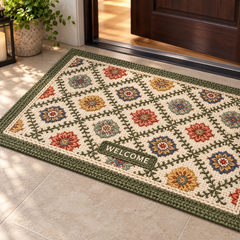 Vintage Garden Mat floral texture and olive border