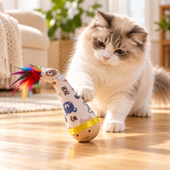 Cat pawing the Wooden Base Pet Toy