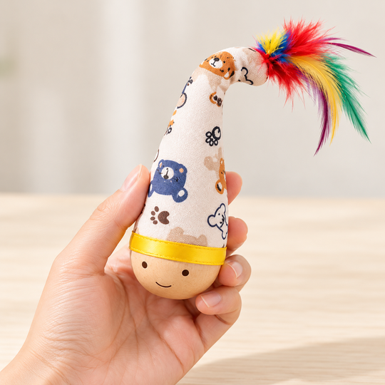 Handheld size of the Wooden Base Pet Toy