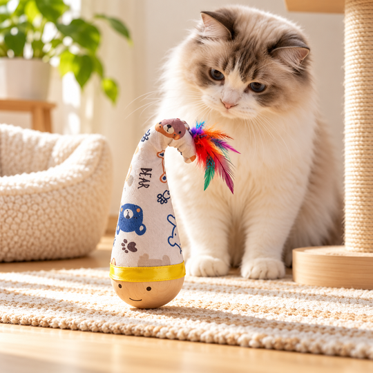 Wooden Base Pet Toy in a styled pet corner
